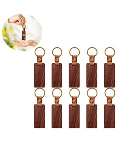 Excefore Wood Keychain Blanks No Engraving Rectangular Key Chain with Leather Ring DIY Lettering Pattern for Bag Ornaments Luggage Name Tags Ornaments with Holes Wedding Birthday Party Gift 10 PCS  - Image 1