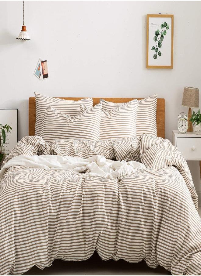 JELLYMONI JELLYMONI 100% Natural Cotton 3pcs Striped Duvet Cover Sets,White Duvet Cover with Khaki Stripes Pattern Printed Comforter Cover,with Zipper Closure & Corner Ties(King Size)  - Image 2