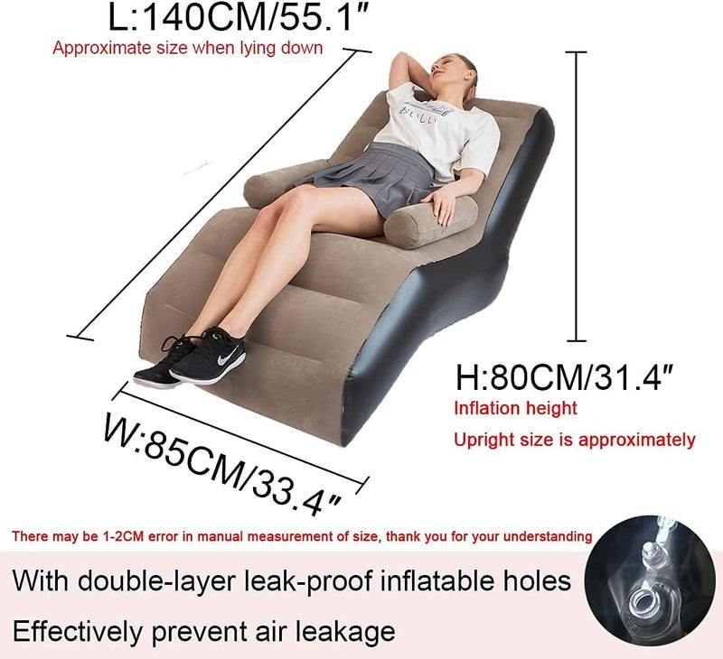 LOOKMINT Inflatable Deck Chair with Air Pump, Foldable Lounge Chair for Bedroom and Living Room, Indoor Sofa Lounge with Handrails, Outdoor Camping Bed || Pack of 1 - Image 3