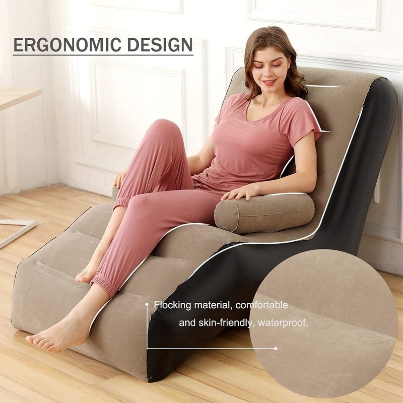 LOOKMINT Inflatable Deck Chair with Air Pump, Foldable Lounge Chair for Bedroom and Living Room, Indoor Sofa Lounge with Handrails, Outdoor Camping Bed || Pack of 1 - Image 2