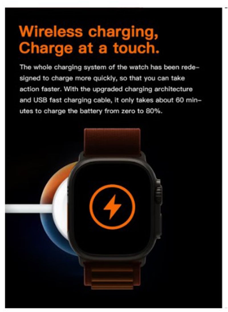 BSNL - BSNL Unisex ULTRA Watch 49m 2.02 Inch Full Touch Color Screen with 4 STRAPS WIRELES CHARGER Bluetooth Calling Health and Sports Smartwatch Orange - Image 1