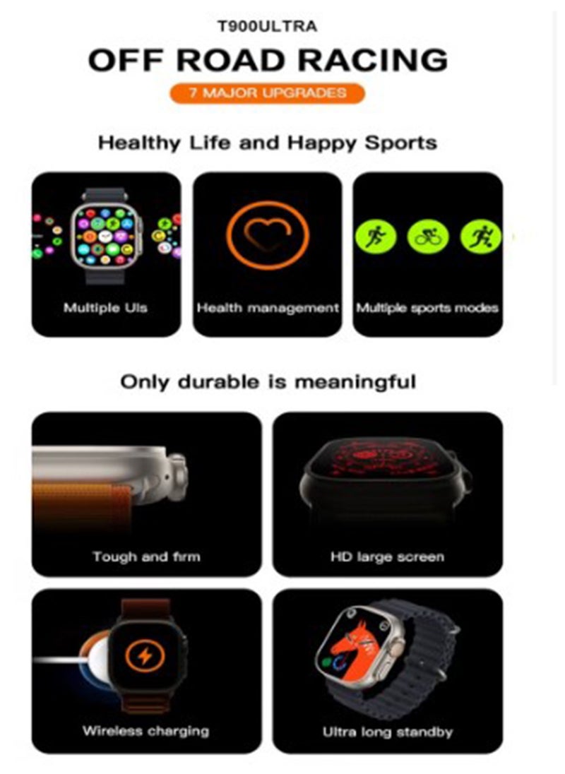 BSNL - BSNL Unisex ULTRA Watch 49m 2.02 Inch Full Touch Color Screen with 4 STRAPS WIRELES CHARGER Bluetooth Calling Health and Sports Smartwatch Orange - Image 1