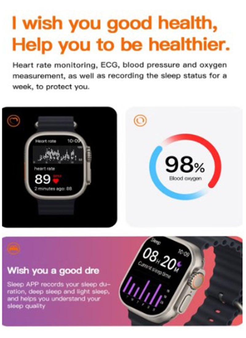 BSNL - BSNL Unisex ULTRA Watch 49m 2.02 Inch Full Touch Color Screen with 4 STRAPS WIRELES CHARGER Bluetooth Calling Health and Sports Smartwatch Orange - Image 1
