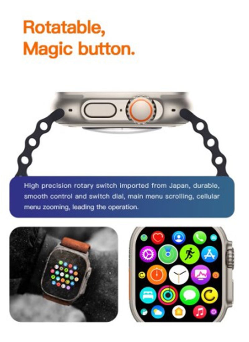 BSNL - BSNL Unisex ULTRA Watch 49m 2.02 Inch Full Touch Color Screen with 4 STRAPS WIRELES CHARGER Bluetooth Calling Health and Sports Smartwatch Orange - Image 1
