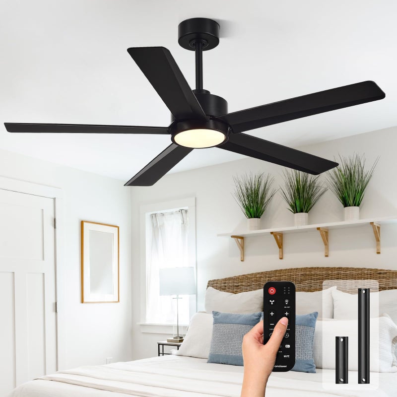 Conciseer Modern Ceiling Fans with Lights,52 Inch Ceiling Fans with Remote for Bedroom Living Room Kitchen, 18W 3CCT Dimmableï¼Œ5 Blades 6 Speed Reversible Quiet DC Motor Black - Image 1