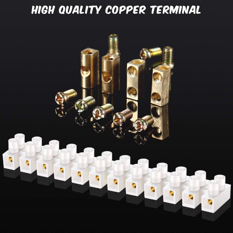 Weewooday 20 Pieces Terminal Block 12-Position Strip Electrical 10 Amp 380 Volt White Screw Terminal Wire Connector Dual Row Electric Barrier Block for Home Projects - Image 3