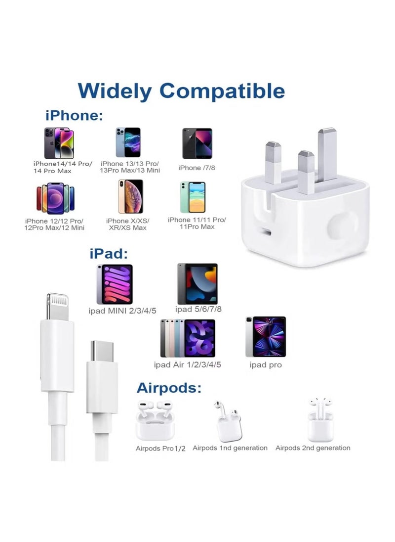 Coconut - iPhone 20W Fast Charger | USB C Wall Fast Charger with USB C to Lightning Cable Compatible with iPhone 14/14 Pro/14 Pro Max/13/12/SE2020/11/XR/XS Max/X/iPad - Image 1