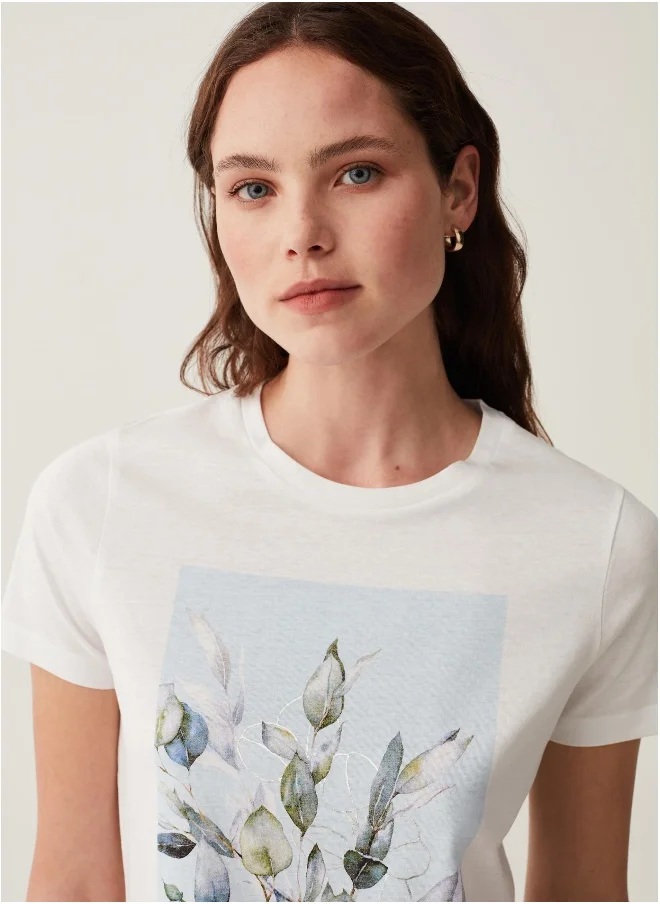 Ovs T-shirt with foliage foil print