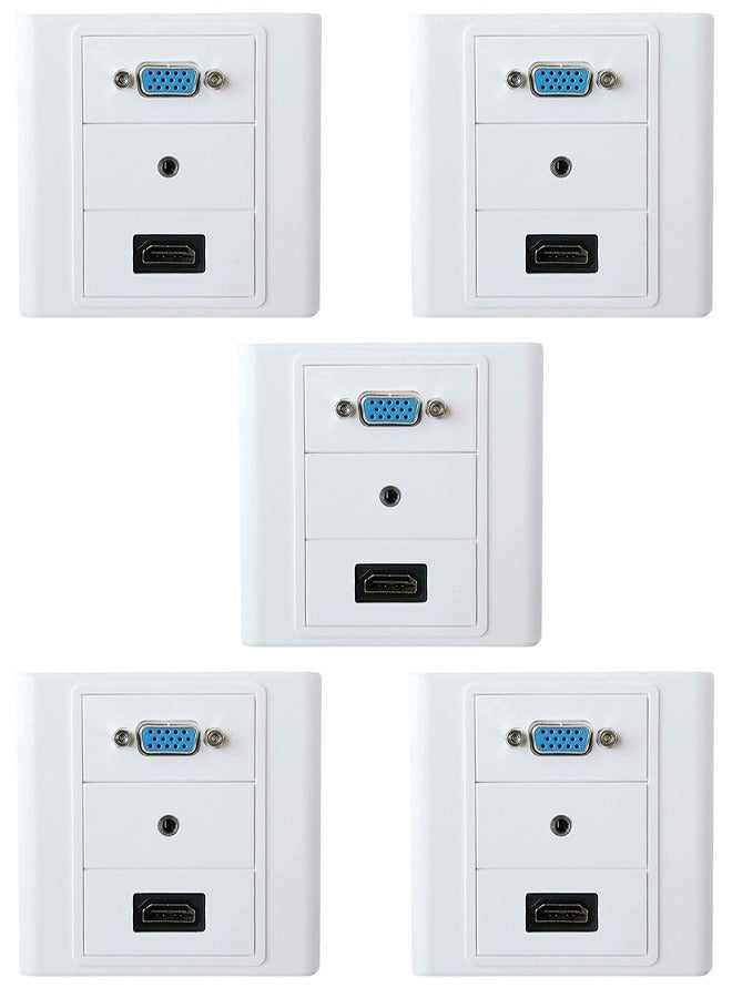 Taimi Pack Of 5 ELECTRO HDMI/VGA/AUX Multimedia Modular Wall Socket Face Plate Socket Plug Jack Cable or Adapter for Home/Office. (HDMI/VGA/AUX)  - Image 1