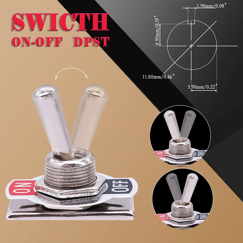 Twidec /3Pcs Heavy Duty Rocker Toggle Switch 16A 250V AC DPST 2 Position 4 Pin ON/Off Switch with Metal Bat Waterproof Boot Cap Cover Ten-1221-B201 - Image 5
