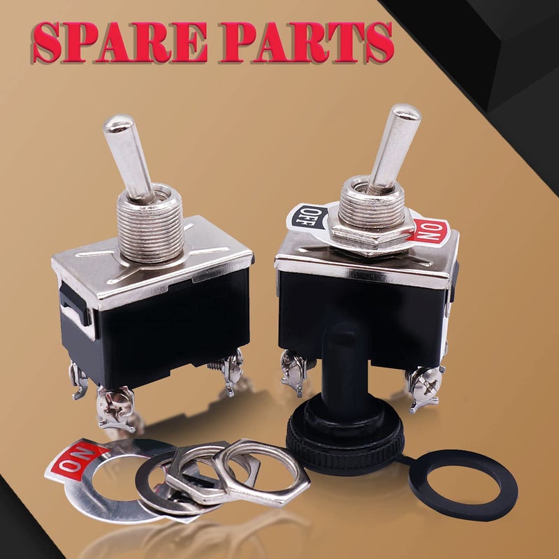 Twidec /3Pcs Heavy Duty Rocker Toggle Switch 16A 250V AC DPST 2 Position 4 Pin ON/Off Switch with Metal Bat Waterproof Boot Cap Cover Ten-1221-B201 - Image 2