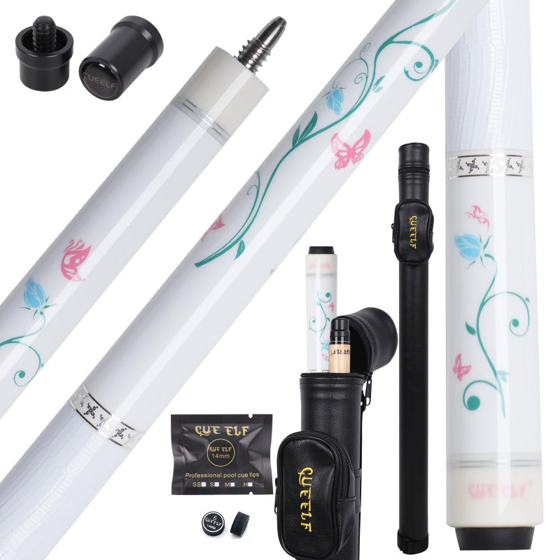 CUEELF Pink Pool Cue Stick 58inches Canadian Maple Billiard Cue Sticks Professional Pool Stick Gifts for Women and Ladies (White, 20 oz) - Image 1