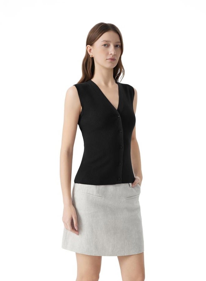 SUUKSESS Women Button Down Vest Tops Summer V Neck Sleeveless Tank Tops Business Casual Sweater Vest, 01 Black, M - Image 2