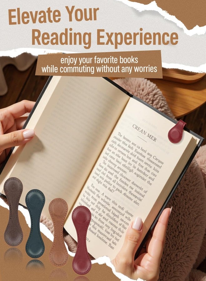 VIXAVI Magnetic Bookmarks 4Pcs - Leather Magnetic Bookmark Gift Set - Double Sided Magnet Bookmark Clips - Leather Bookmarks for Women - Stylish Gifts for Book Lovers - Vintage Book Marks for Reading Women - Image 2