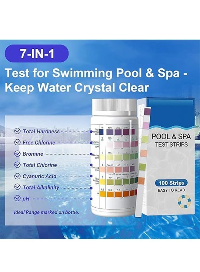 Tagkita 【Upgraded】Pool Test Strips 100 Count - 7 Way Pool Chemical Testing Kit for Chlorine, pH, Bromine, Cyanuric Acid, Hardness and Alkalinity Test Strips for Pools and Spas - Image 4