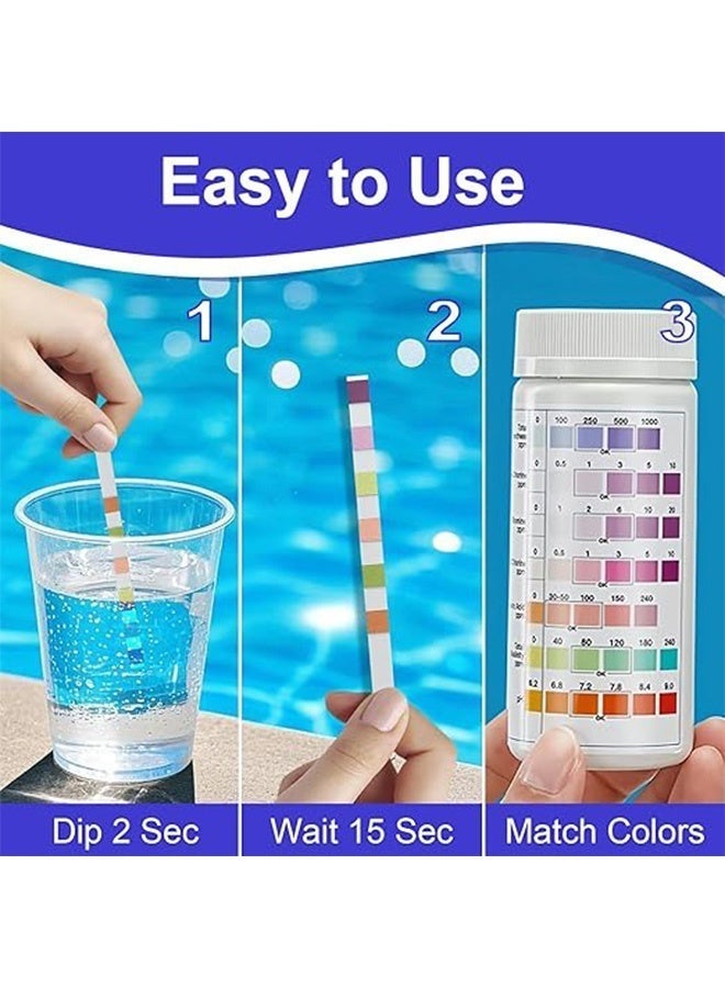 Tagkita 【Upgraded】Pool Test Strips 100 Count - 7 Way Pool Chemical Testing Kit for Chlorine, pH, Bromine, Cyanuric Acid, Hardness and Alkalinity Test Strips for Pools and Spas - Image 3