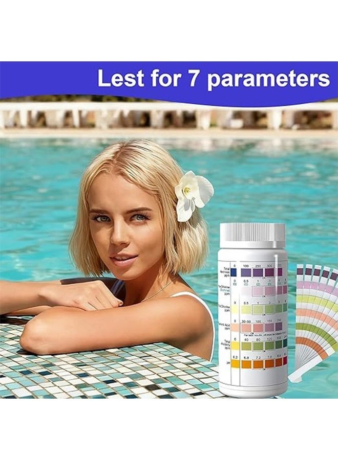 Tagkita 【Upgraded】Pool Test Strips 100 Count - 7 Way Pool Chemical Testing Kit for Chlorine, pH, Bromine, Cyanuric Acid, Hardness and Alkalinity Test Strips for Pools and Spas - Image 2