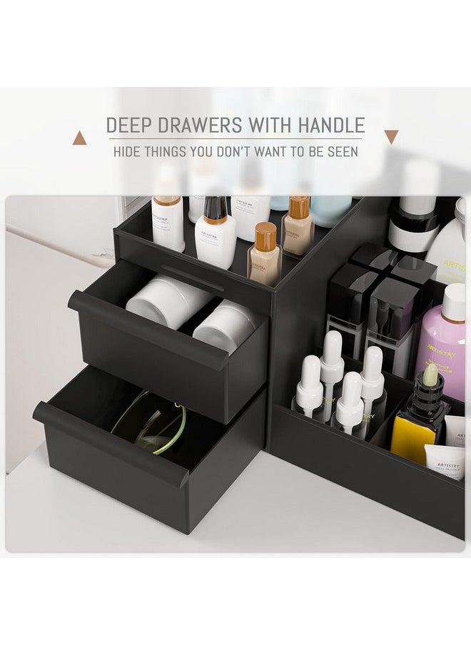 Qshare - Qshare Cosmetic Storage Box - Plastic 2 Drawer Cosmetic Storage Organizer Makeup Eyeshadow Lipsticks Jewelry Stationery, Cosmetic Organiser for Women, Vanity Display Case for Dressing Table (Black) - Image 1