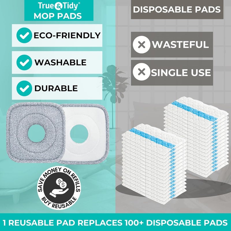 True & Tidy حزمة ® المكونة من 6 قطع، حشيات ممسحة إضافية سميكة من الألياف الدقيقة مقاس 9 بوصة، مخصصة لتعويض SPIN-800 TrueClean للممسحة والدلو المربعة، متوافقة مع M16 ومعظم مساحات الدوار المربعة والدلاء، قابلة للغسل في الغسالة حتى 100 مرة. - Image 4