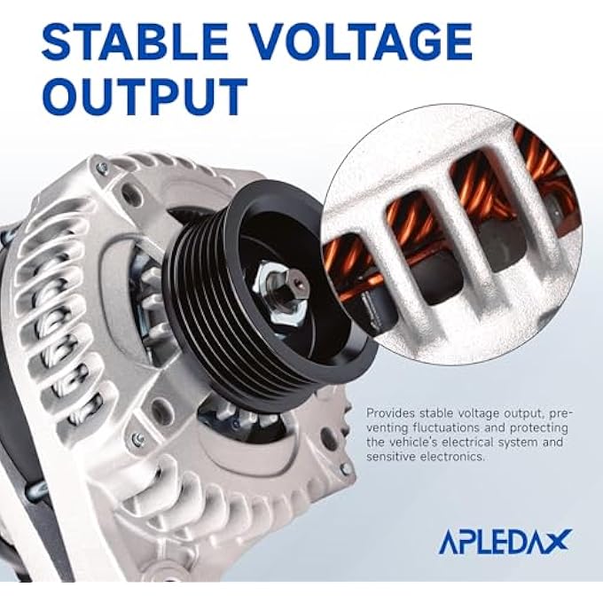 APLEDAX High Output Alternator for-Honda Odyssey 2008-2010 Pilot 2009-2011 for-Ridgeline For-Acura MDX ZDX 2010-2013 RL TL TSX 130Amp 12V CW 6-Groove Pulley 31100-RGW-A01 11391 - Image 3