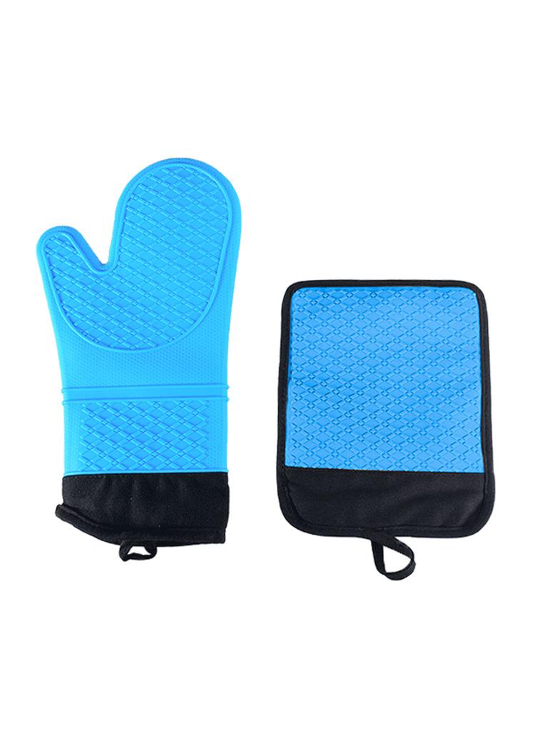 XiuWoo Silicone Oven Mitts and Pot Holders Set, Heat Resistant Mittens with Mini Gloves Hot Pads, for Kitchen Baking Cooking, Quilted Liner, Black,Pack of 6  - Image 1