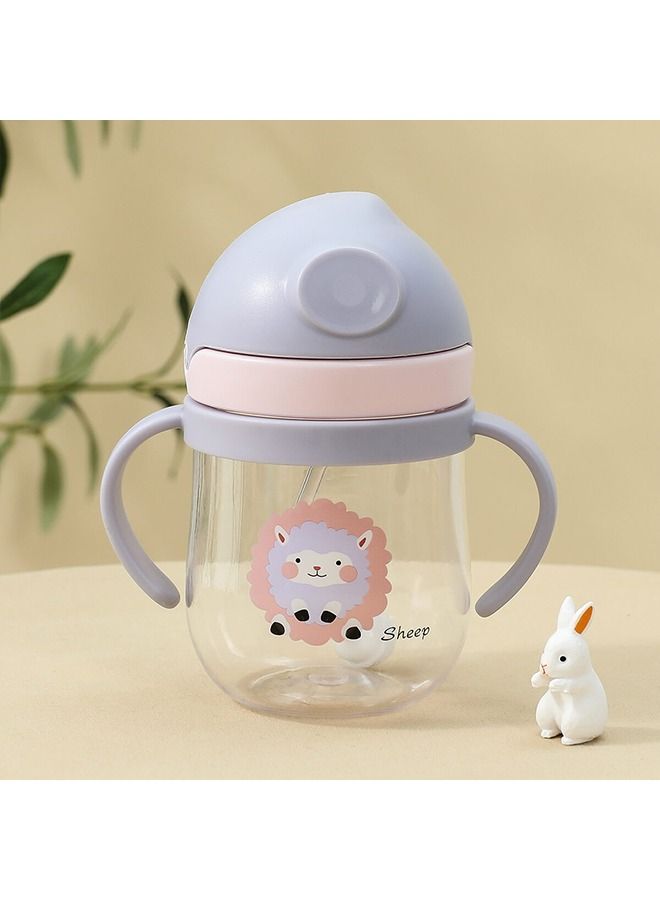hibobi Kids Water Bottle with Straw 650ml Portable School Drinking Bottle with Shoulder Strap, Flip-Top Lid, Food-Grade PP+PC Reusable Water Bottle for Girls, Boys, School, Travel & Outdoor Use, Blue Pink Cartoon Girl - Image 2