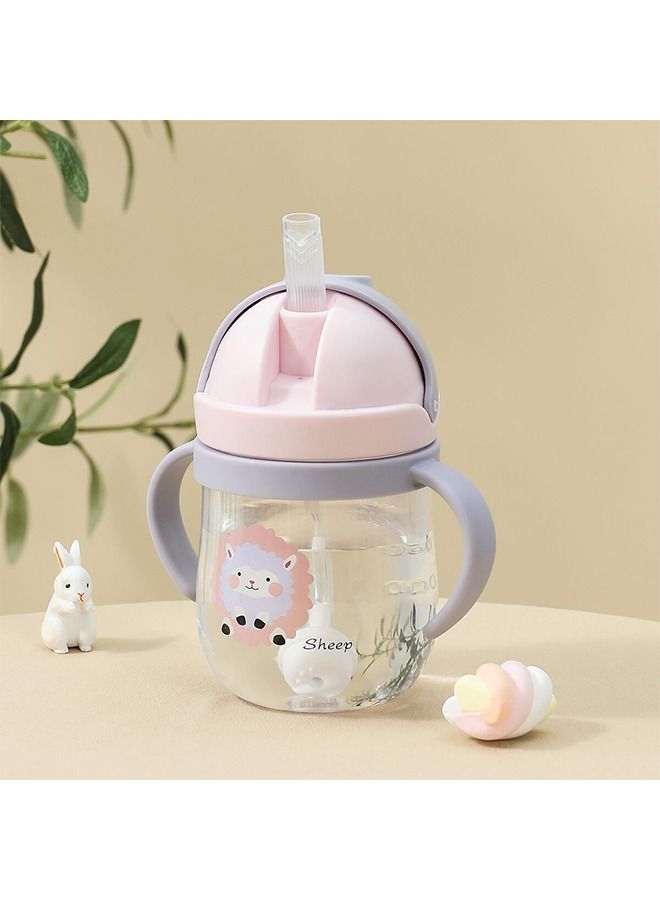 hibobi Kids Water Bottle with Straw 650ml Portable School Drinking Bottle with Shoulder Strap, Flip-Top Lid, Food-Grade PP+PC Reusable Water Bottle for Girls, Boys, School, Travel & Outdoor Use, Blue Pink Cartoon Girl - Image 1