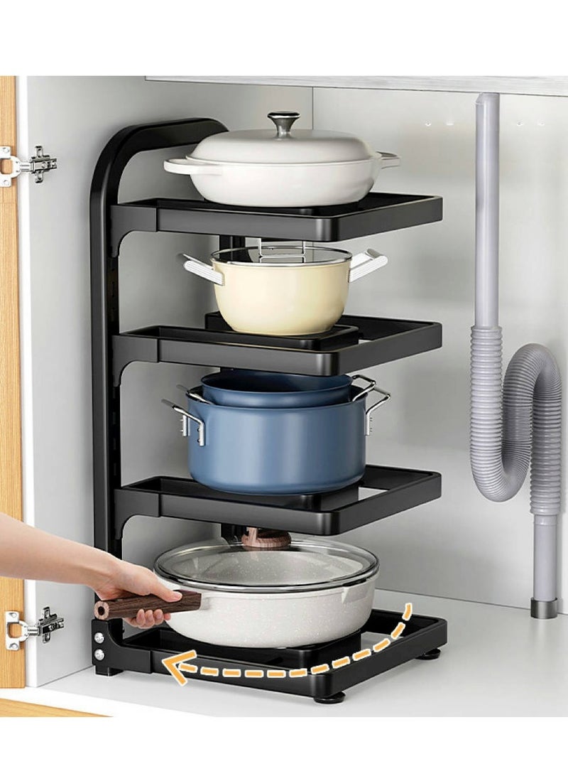 4 طبقة وعاء رف منظم وعاء وعاء منظم مع مقسمات قابلة للتعديل منظم المطبخ الثقيل ورف التخزين لعداد المطبخ وتحت المغسلة - Image 1