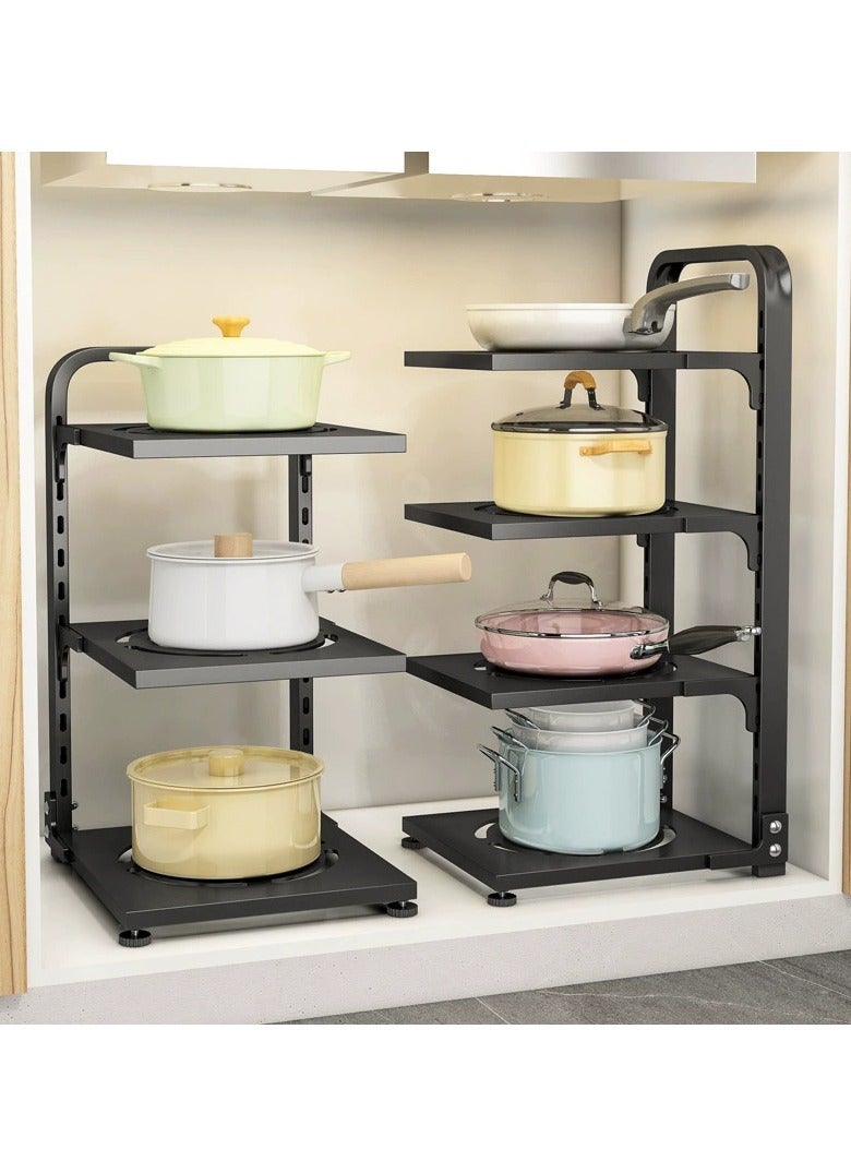 4 طبقة وعاء رف منظم وعاء وعاء منظم مع مقسمات قابلة للتعديل منظم المطبخ الثقيل ورف التخزين لعداد المطبخ وتحت المغسلة - Image 3