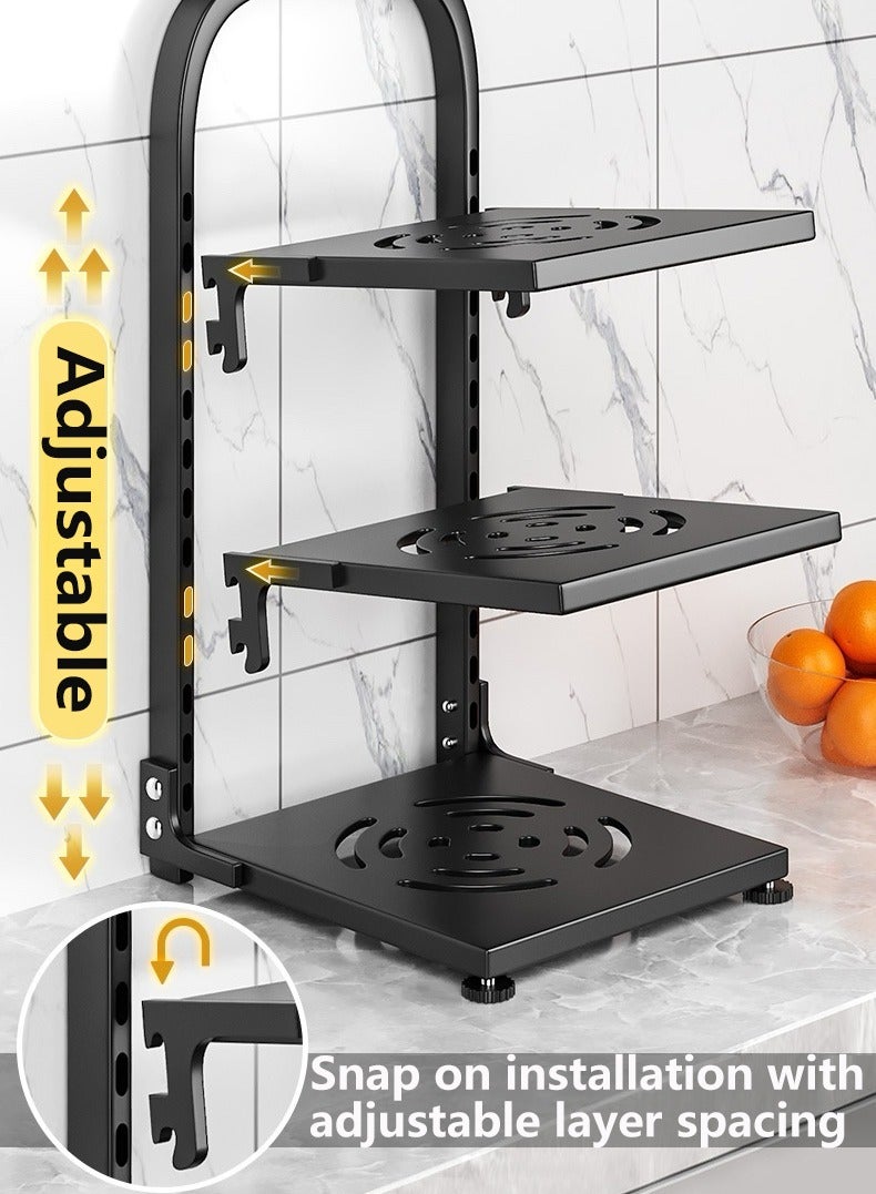 4 طبقة وعاء رف منظم وعاء وعاء منظم مع مقسمات قابلة للتعديل منظم المطبخ الثقيل ورف التخزين لعداد المطبخ وتحت المغسلة - Image 5