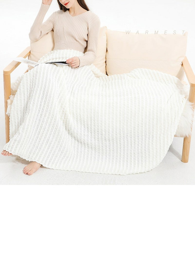 إسكدنيا Tassel Design Knitted Jacquard Weave Soft Throw Blanket White  Tassel Design Knitted Jacquard Weave Soft Throw Blanket White  شرابة تصميم محبوك النسيج الجاكار بطانية لينة بيضاء  - Image 2