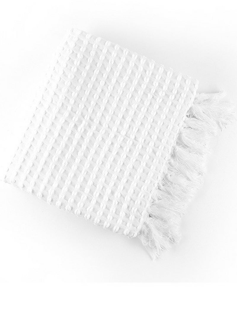 إسكدنيا Tassel Design Knitted Jacquard Weave Soft Throw Blanket White  Tassel Design Knitted Jacquard Weave Soft Throw Blanket White  شرابة تصميم محبوك النسيج الجاكار بطانية لينة بيضاء  - Image 4
