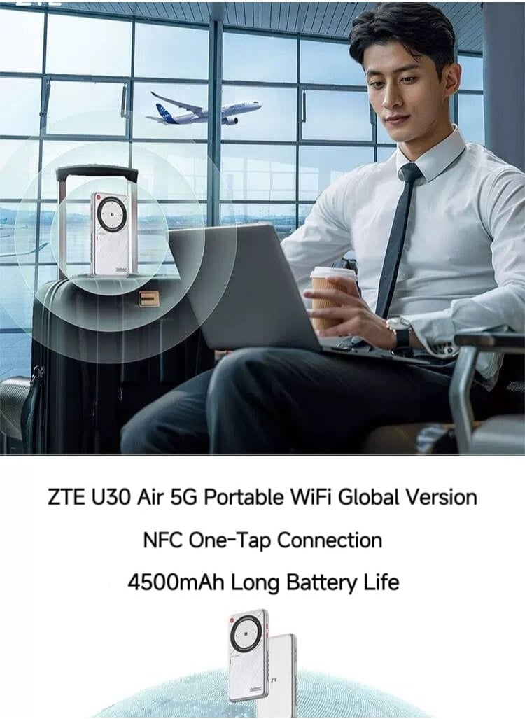 ZTE U30 Air 5G Portable WiFi Router ， Dual Network, Up to 650Mbps， NFC One-Touch Connect ， 4500mAh Battery， Global Unlocked ，Green
