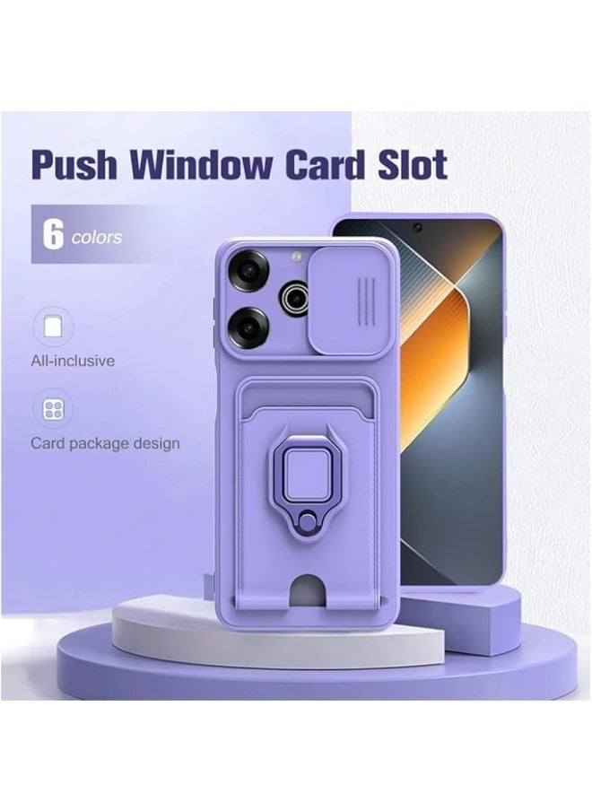 Compatible with Tecno Pova 6 Pro 5G Case Silicone with Camera Lens Protection, Case with Stand and Card Holder Function Shockproof Protective Cover