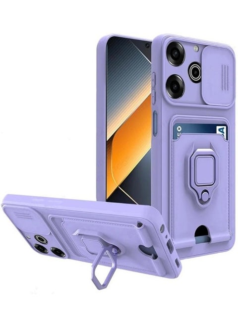 Compatible with Tecno Pova 6 Pro 5G Case Silicone with Camera Lens Protection, Case with Stand and Card Holder Function Shockproof Protective Cover