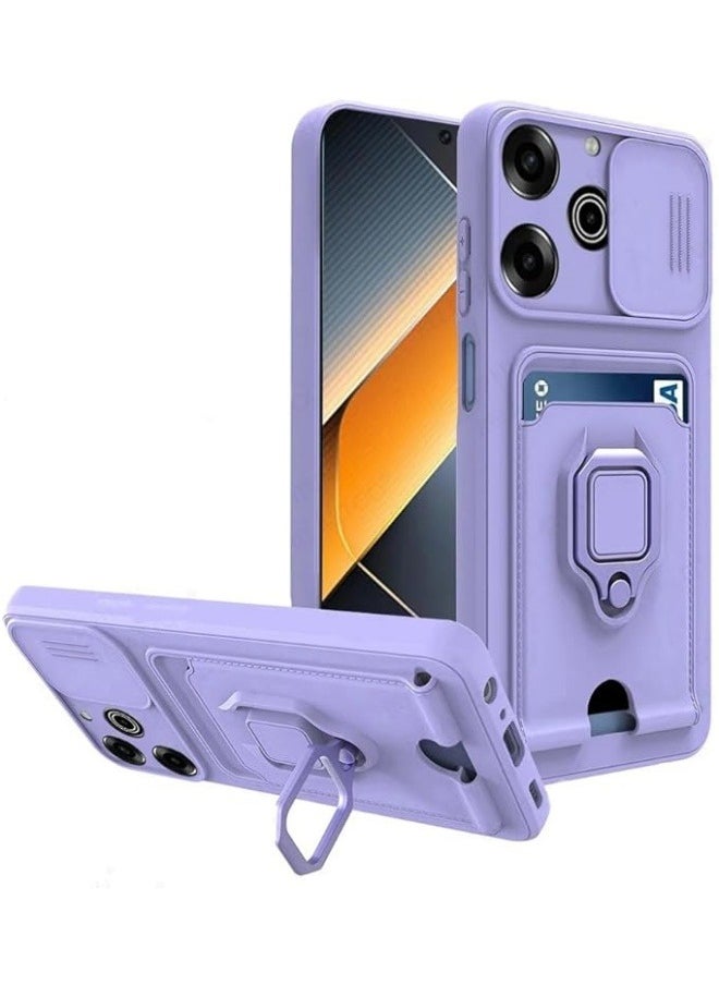 Compatible with Tecno Pova 6 Pro 5G Case Silicone with Camera Lens Protection, Case with Stand and Card Holder Function Shockproof Protective Cover