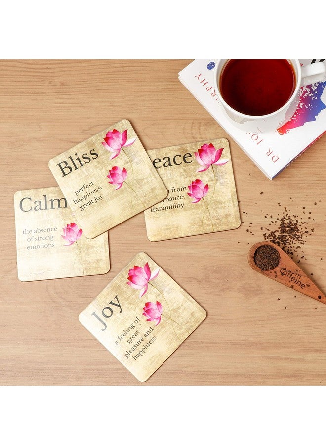 DULI DULI™ Printed Wooden Coasters for Tea Coffee (Set of 4, 4x4 Inch) (Lotus Quotes)  - Image 1