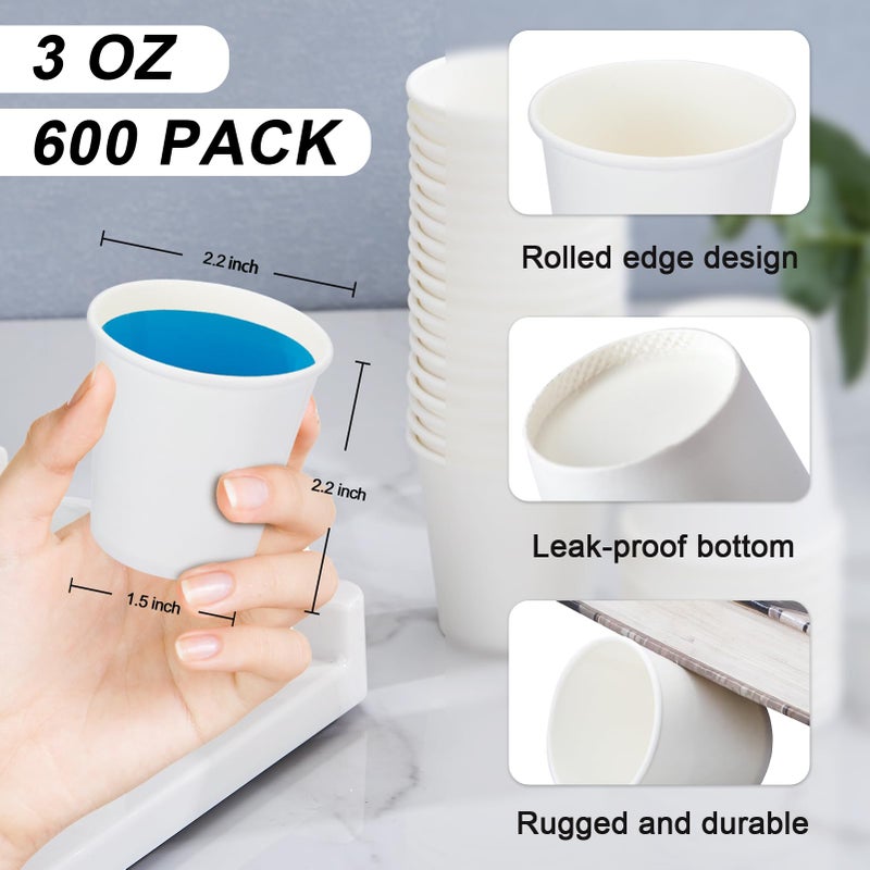 SIUQ 600 Pack 3 oz Paper Cups  Disposable Bathroom Cups  Small Mouthwash Cups  White Paper Cups  Hot/Cold Beverage Drinking Cup for Bathroom  Home  Party  Office  Picnic  Travel and Events - Image 2