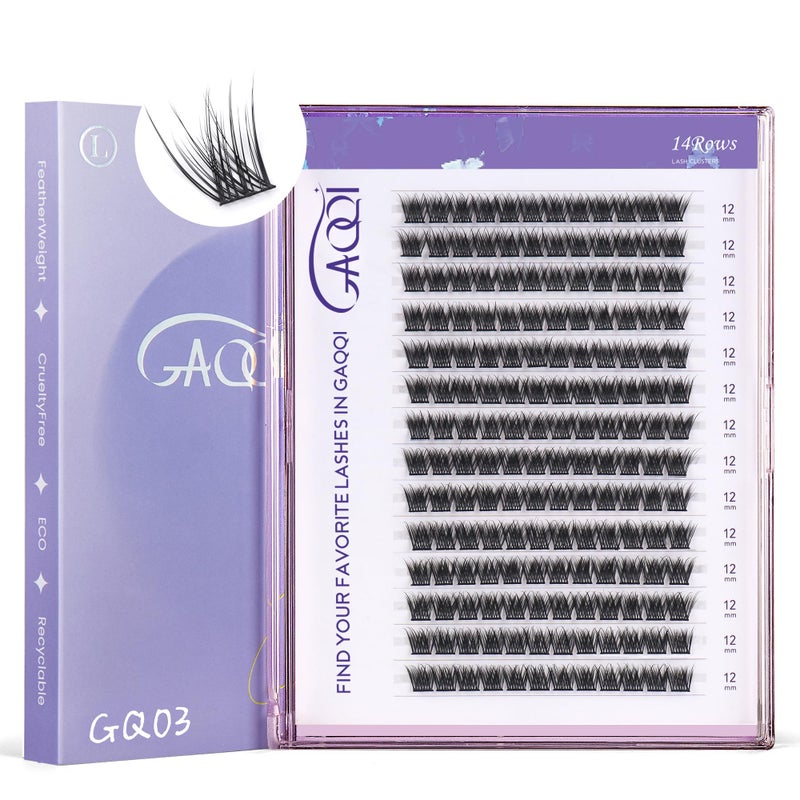 GAQQI Lash Clusters, GQ03 False Eyelashes DIY Lash Extensions C Curl 168PCS Cluster Lashes 12MM, Wispy and Natural Lash Wisps (GQ03,12mm,C Curl) - Image 1
