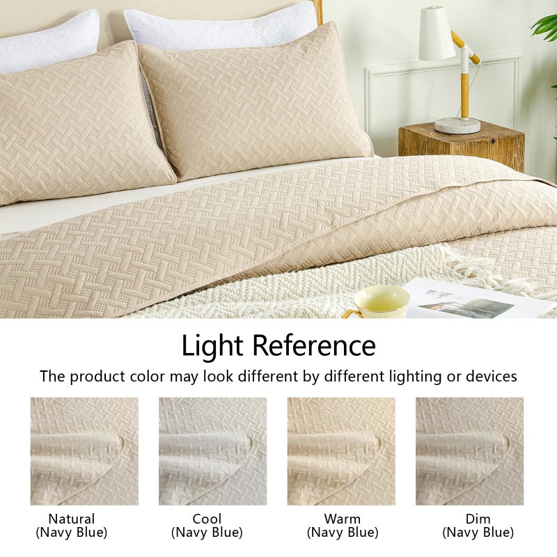 FLYMME Beige King Quilt Bedspreads Modern Style Geometric Weave Stripe Pattern  3 Pieces Lightweight Bedding Sets  Microfiber Quilted Comforter Coverlet for All Season (1 Quilt  2 Shams) - Image 5