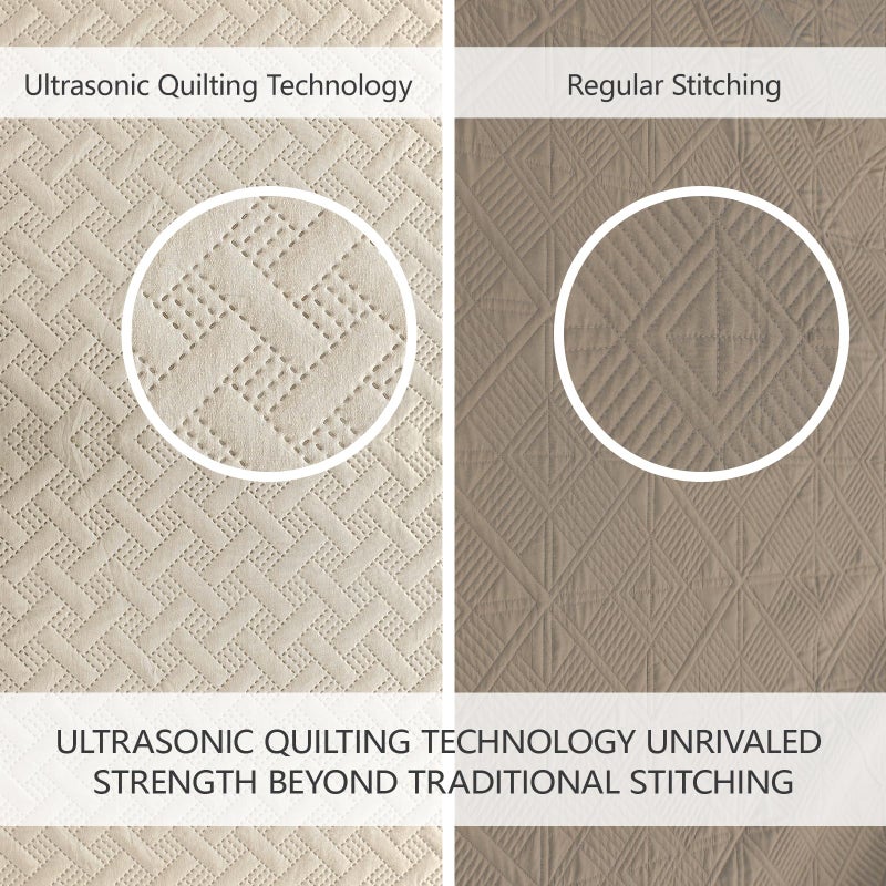 FLYMME Beige King Quilt Bedspreads Modern Style Geometric Weave Stripe Pattern  3 Pieces Lightweight Bedding Sets  Microfiber Quilted Comforter Coverlet for All Season (1 Quilt  2 Shams) - Image 3