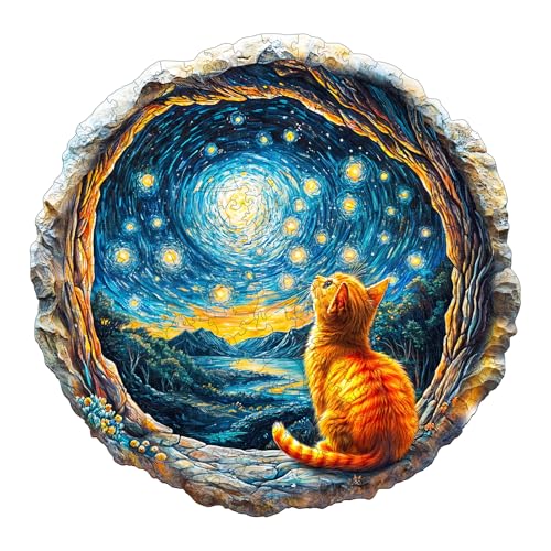 Jigfoxy Wooden Puzzles for Adults Starry Night Wood Puzzle for Adults Unique AnimalShaped Wooden Jigsaw Puzzle Christmas Thanksgiving Gifts for Family and Friends L134 132in275pcs - Image 1