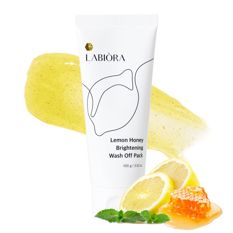 Labiora Lemon Honey Face Mask Wash-Off Pack u0026 Scrub â€” 5-Minute, Exfoliating, Hydrating, Gentle for Sensitive Skin, with Manuka Honey u0026 Lemon Extract, 3.52 oz (100 g) - Image 1