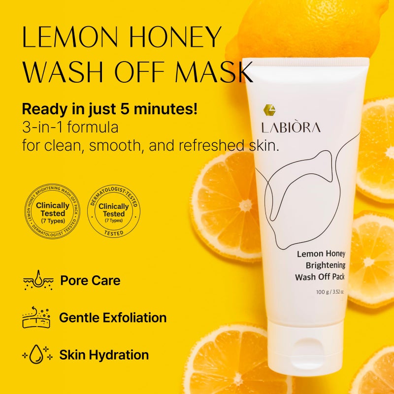 Labiora Lemon Honey Face Mask Wash-Off Pack u0026 Scrub â€” 5-Minute, Exfoliating, Hydrating, Gentle for Sensitive Skin, with Manuka Honey u0026 Lemon Extract, 3.52 oz (100 g) - Image 2