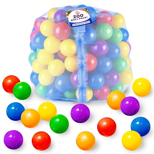 Sunny Days Entertainment 200 Premium CrushResistant Play Balls for Ball Pits  NonToxic BPA  Phthalate Free  Vibrant Assorted Colors with Zippered Storage Bag 25 Diameter - Image 1