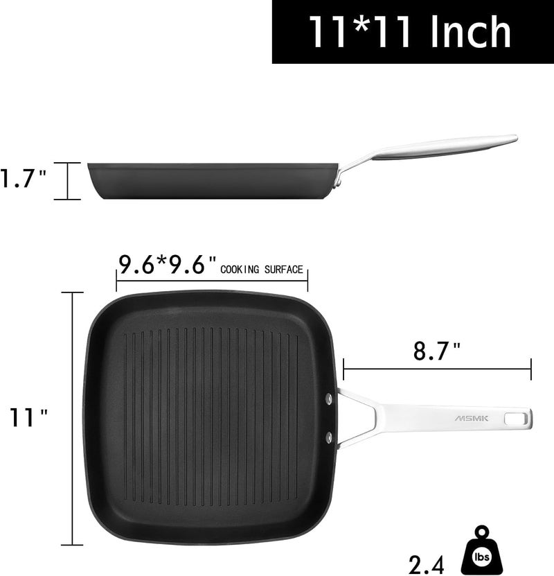 MsMk 11 Inch Induction Grill Pan, Bacon Carbonize also Nonstick, PFOA Free Non-Toxic, Stay-Cool Handle, Scratch-resistant, Induction Griddle Pan for Stove Top - Image 3