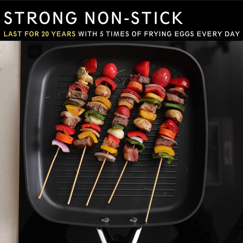 MsMk 11 Inch Induction Grill Pan, Bacon Carbonize also Nonstick, PFOA Free Non-Toxic, Stay-Cool Handle, Scratch-resistant, Induction Griddle Pan for Stove Top - Image 4