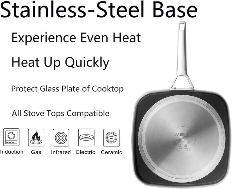 MsMk 11 Inch Induction Grill Pan, Bacon Carbonize also Nonstick, PFOA Free Non-Toxic, Stay-Cool Handle, Scratch-resistant, Induction Griddle Pan for Stove Top - Image 5
