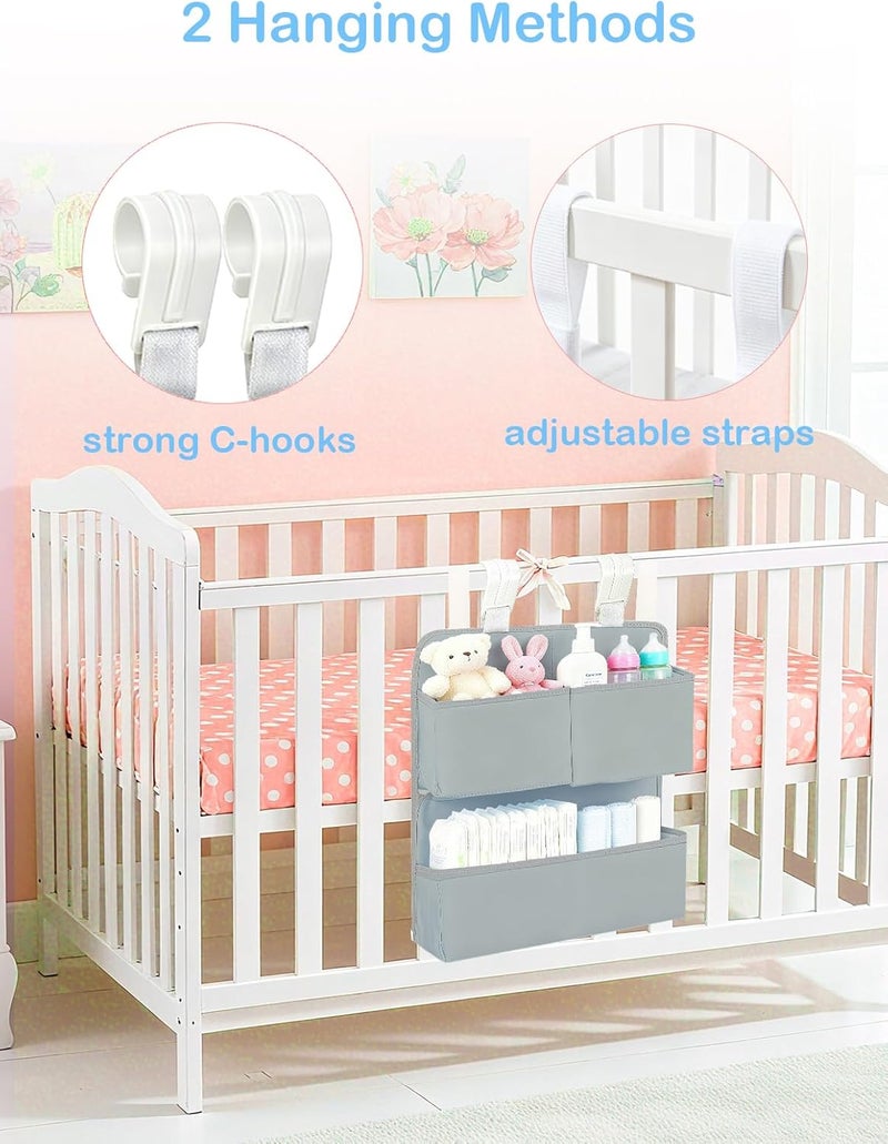 Hanging Diaper Organizer for Bassinet/Crib/Playpen - Holds 80+ Diapers - Gray - Image 3