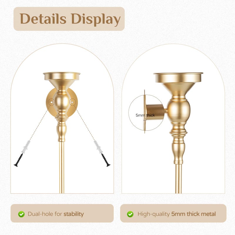 Walasis Candle Sconces Gold Wall Decor: Vintage Metal Art Decoration Wall Candle Holder for Pillar Candles - 24.4 Inch Long Candle Sconces Set of 2 for Fireplace Hallway Beside TV - Image 4